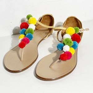 Aquazurra Pom Pom raffia sandals. Multicolor size 37